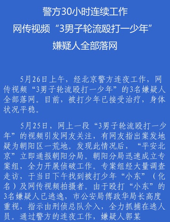 網(wǎng)傳視頻“3男子輪流毆打一少年”嫌疑人全部落網(wǎng)2