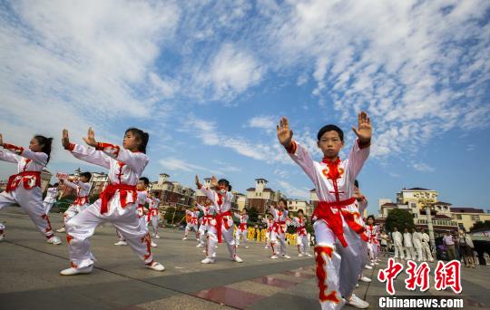 少年太極拳愛(ài)好者表演太極拳。　傅建斌　攝