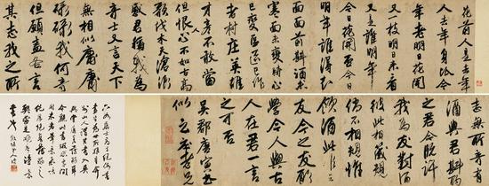 唐寅 行書七古詩卷 書法30×262cm，后跋30×40cm；5180萬元落槌，成交價5957萬元