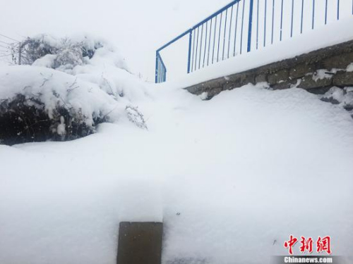 11月21日，河北承德持續(xù)降雪，過程雪量達(dá)到中到大雪，甚至暴雪。承德發(fā)布暴雪黃色預(yù)警。圖為厚厚的積雪。孫超 攝