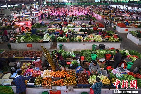 資料圖片，市民在菜市選購新鮮蔬菜。 <a target='_blank' href='http://www.chinanews.com/'>中新社</a>記者 胡雁 攝