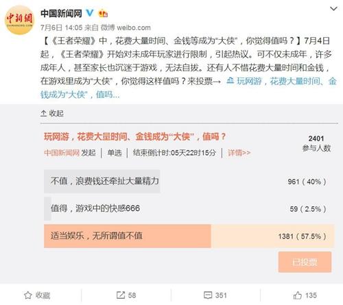 <a target='_blank' href='http://www.chinanews.com/' >中新網(wǎng)</a>在微博上發(fā)起關(guān)于網(wǎng)絡(luò)游戲的問題調(diào)查。