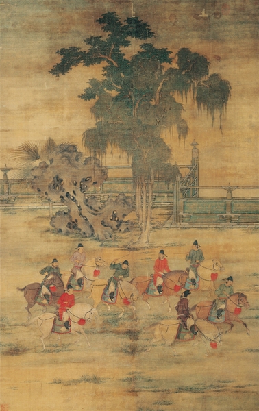 五代梁 趙喦 八達(dá)春游圖 絹本設(shè)色 161.9×102cm 臺(tái)北故宮博物院藏