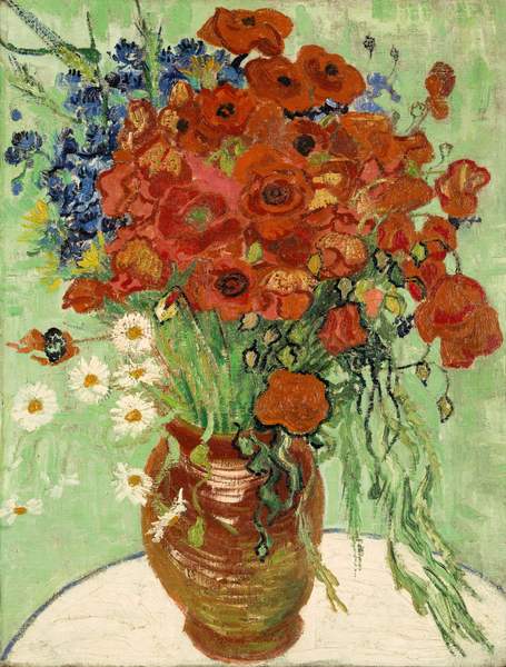 1、梵高《雛菊與罌粟花》Vase with Daisies and Poppies, Vincent van Gogh