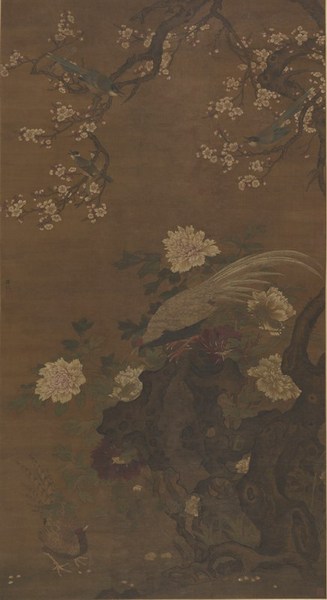     （明 ）呂紀(jì)《 牡丹白鷴圖》， 184×99.8cm， 中國畫， 中國美術(shù)館藏