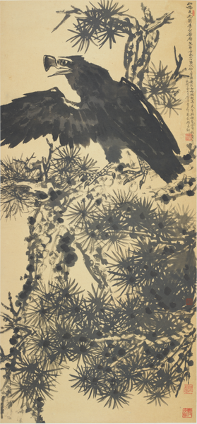 4 李苦禪 《黑松鷹》 紙本水墨 129.5x60cm 1960年