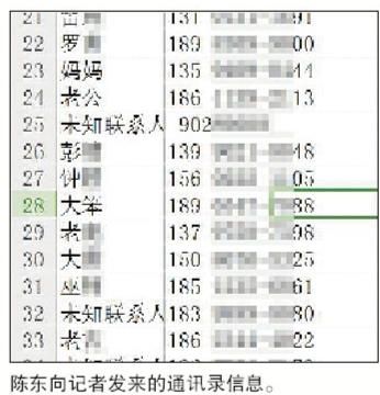 陳東與記者的聊天記錄，其稱(chēng)電話信息1毛錢(qián)一條，購(gòu)買(mǎi)的話1000條起。
