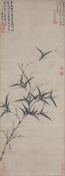 趙孟頫，《墨竹圖》軸，元，紙本水墨，97.9×36.7厘米，日本大阪市立美術(shù)館藏