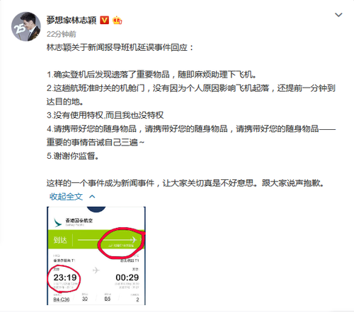 林志穎被曝因私人原因耽誤飛機行程 本人發(fā)文澄清