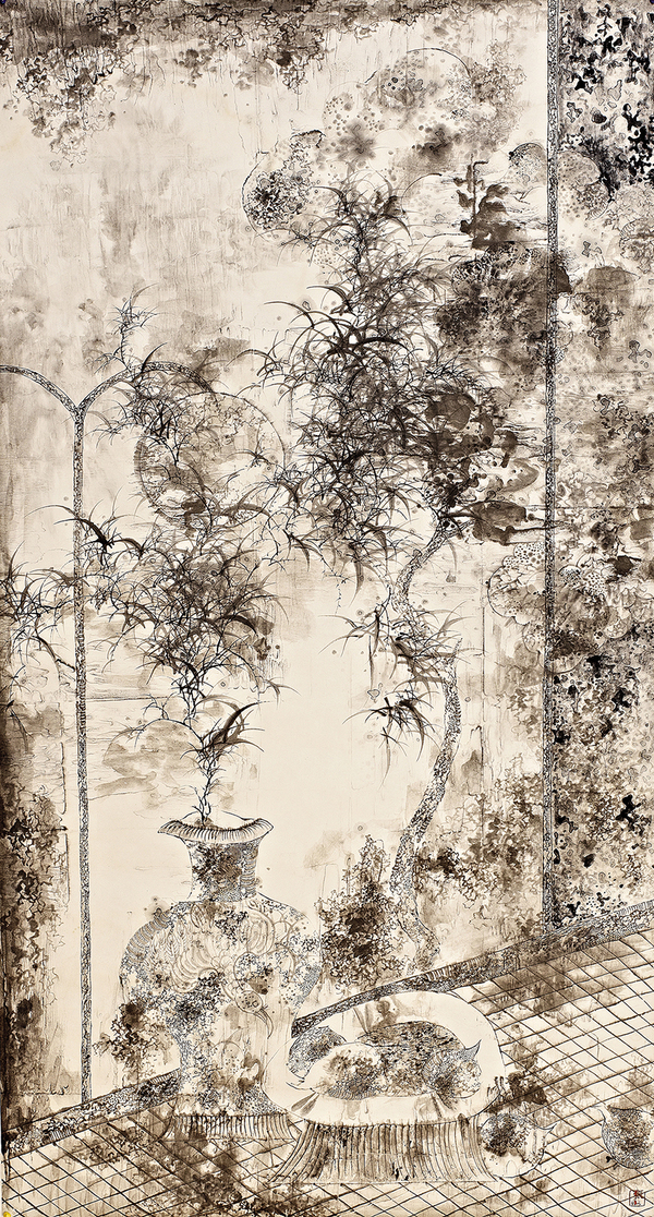 張衛(wèi)，溢之二，190×98cm，紙本水墨，2013