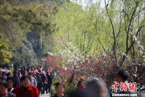 4月1日，大批游客在江蘇揚(yáng)州瘦西湖踏青游玩，親近自然。　孟德龍 攝