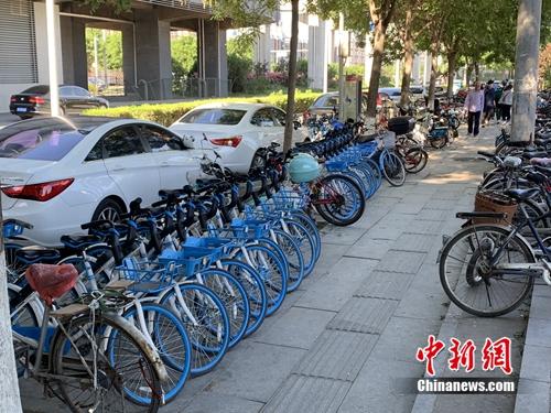 北京某郊區(qū)地鐵口的共享單車。<a target='_blank' href='http://www.chinanews.com/' >中新網(wǎng)</a> 吳濤 攝